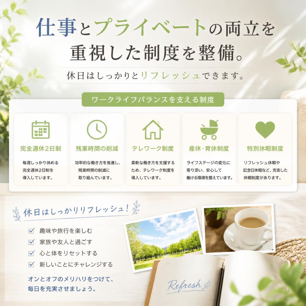 土日休みでバランスの取れた生活を実現